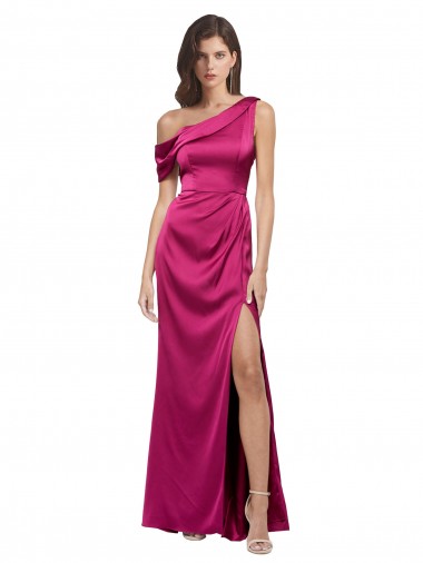 Fucsia línea A Un Hombre Satén elástico Largo Formales Vestidos de dama de honor / Vestidos de fiesta Outlet