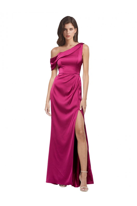 Fucsia línea A Un Hombre Satén elástico Largo Formales Vestidos de dama de honor / Vestidos de fiesta Outlet