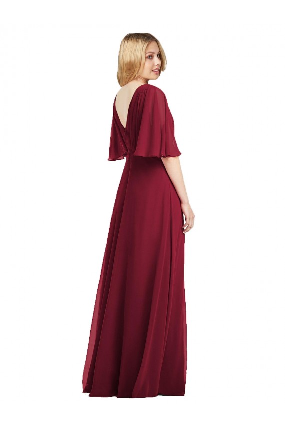 Humo Verde Trompeta Cuello en V Gasa Largo Vestidos de dama de honor Outlet