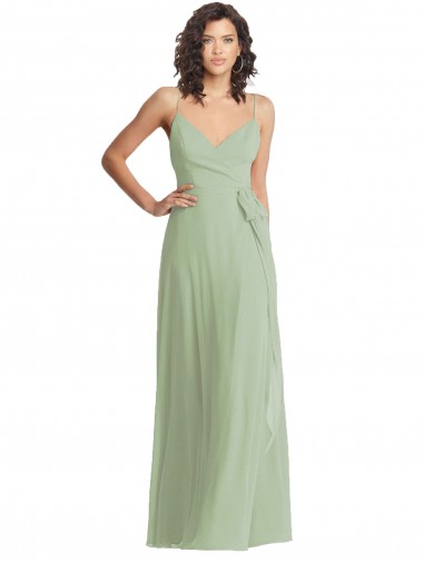 Humo Verde Trompeta Tirantes espagueti Cuello en V Gasa Largo Formales Vestidos de dama de honor / Vestidos de noche Outlet