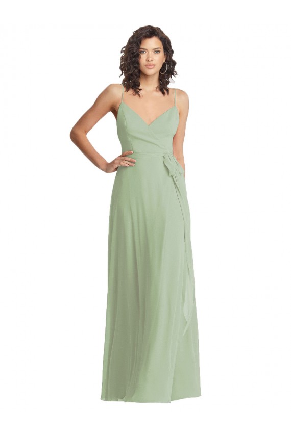 Humo Verde Trompeta Tirantes espagueti Cuello en V Gasa Largo Formales Vestidos de dama de honor / Vestidos de noche Outlet