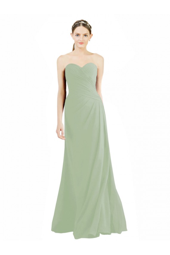 Humo Verde línea A Cuello de Corazón Gasa Largo Vestidos de dama de honor Outlet