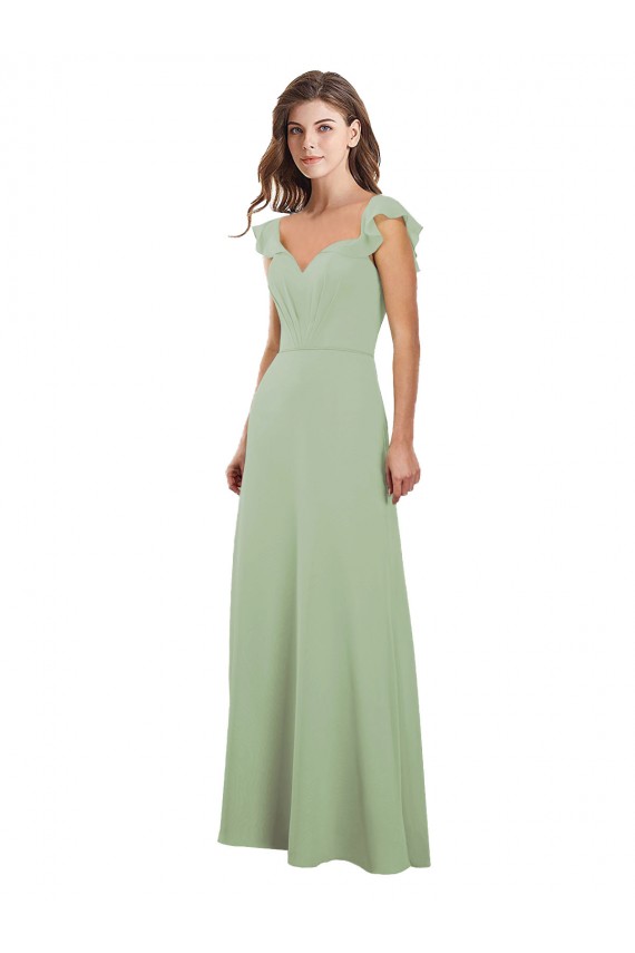 Humo Verde línea A Cuello de Corazón Gasa Largo Vestidos de dama de honor Outlet