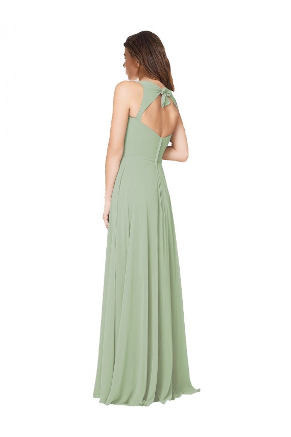 Humo Verde línea A Cuello de Corazón Gasa Largo Vestidos de dama de honor Outlet