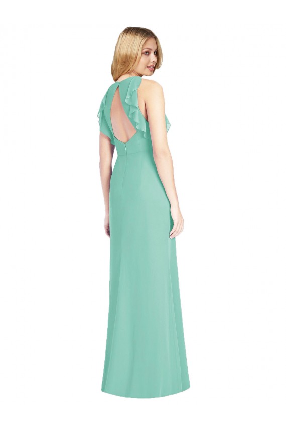 Jade Sirena Cuello joya Gasa Largo Vestidos de dama de honor Outlet