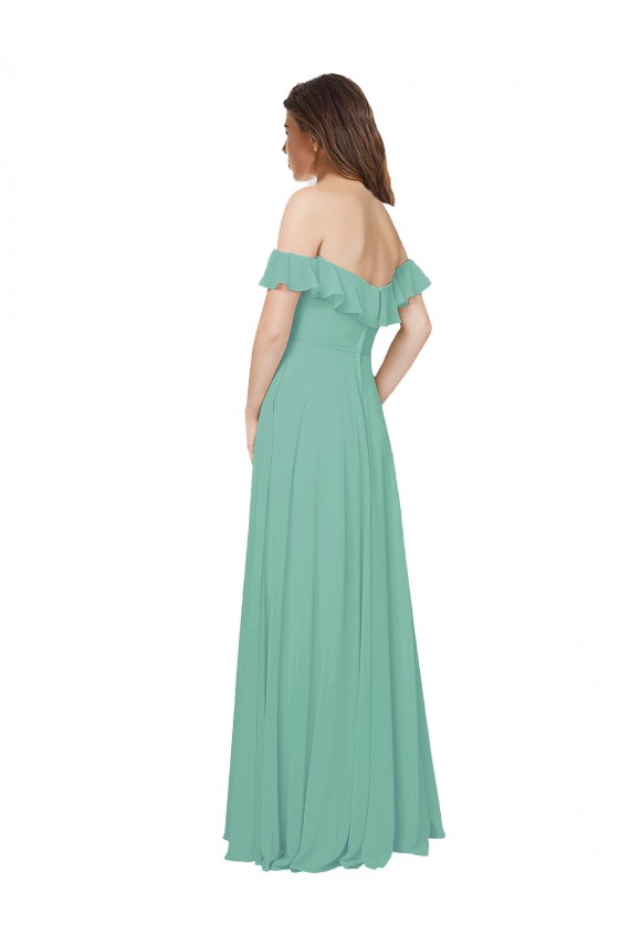Jade línea A Hombros Descubiertos Gasa Largo Vestidos de dama de honor Outlet