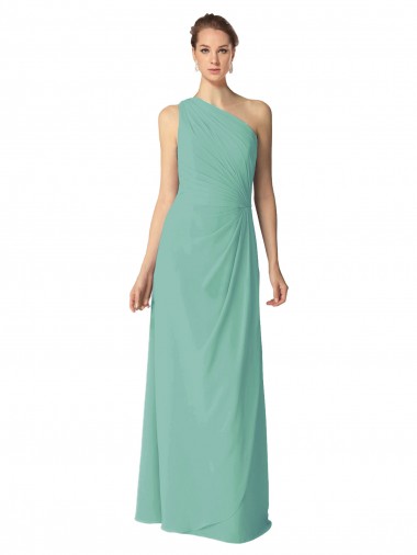 Jade línea A Un Hombre Gasa Largo Vestidos de dama de honor Outlet