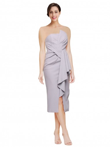 Lila ártica Cubierta Sin tirantes Midi Crepé Elástico Corto Asimétrico Formales Vestidos de dama de honor / Vestidos de fiesta / Vestidos de cóctel Outlet