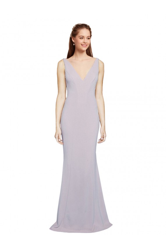 Lila ártica Sirena Cuello en V Crepé Elástico Largo Formales Vestidos de dama de honor / Vestidos de fiesta Outlet