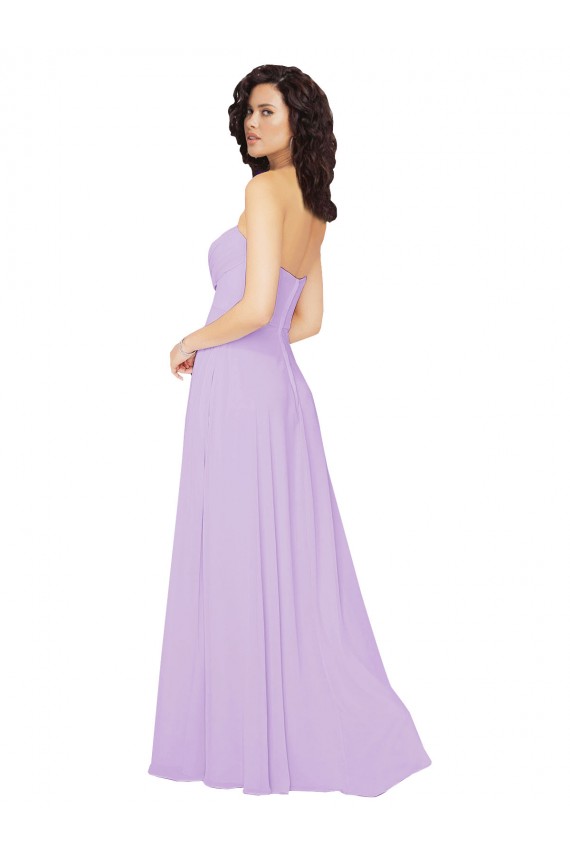 Lila línea A Cuello de Corazón Sin tirantes Gasa Largo Vestidos de dama de honor Outlet