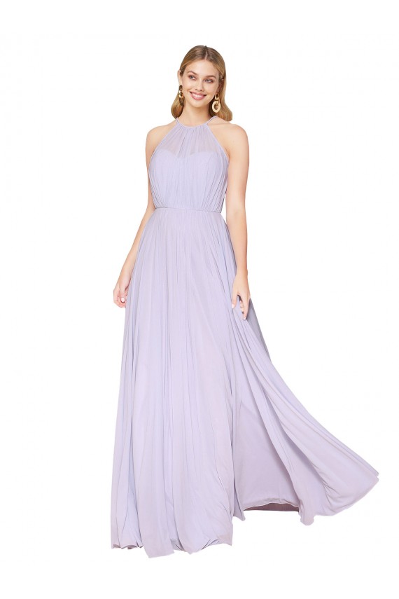 Lila línea A Halter Cuello Alto Gasa Largo Formales Vestidos de dama de honor / Vestidos de fiesta Outlet