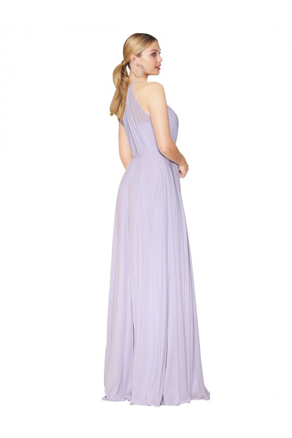 Lila línea A Halter Cuello Alto Gasa Largo Formales Vestidos de dama de honor / Vestidos de fiesta Outlet