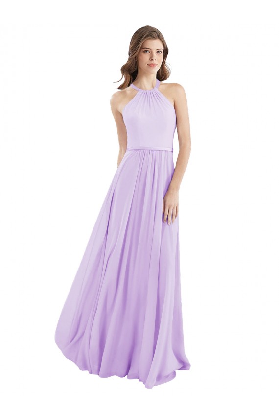 Lila línea A Halter Gasa Largo Vestidos de dama de honor Outlet