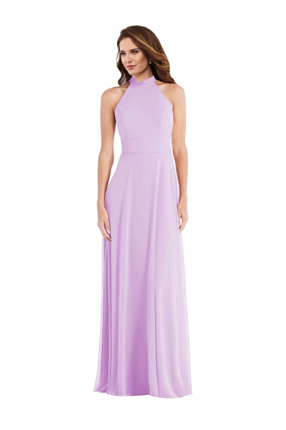 Lila línea A Halter Gasa Largo Vestidos de dama de honor Outlet