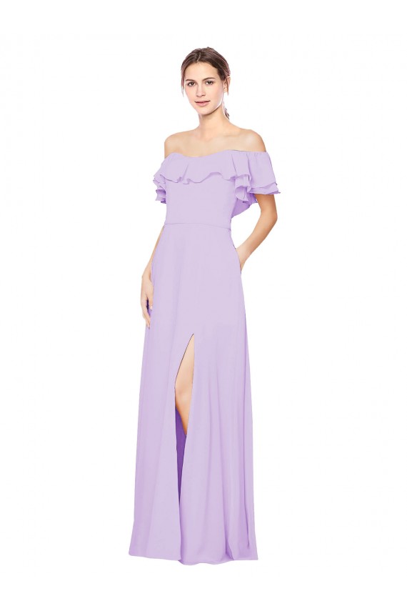 Lila línea A Hombros Descubiertos Sin tirantes Gasa Largo Vestidos de dama de honor Outlet
