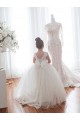Marfil Barco Cola capilla Tul Encaje Largo vestidos de niña de las flores Outlet