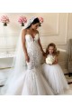 Marfil Barco Cola capilla Tul Encaje Largo vestidos de niña de las flores Outlet