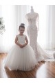 Marfil Barco Cola capilla Tul Encaje Largo vestidos de niña de las flores Outlet