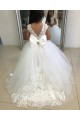 Marfil Barco Cola capilla Tul Encaje Largo vestidos de niña de las flores Outlet