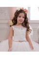 Marfil Barco Cola capilla Tul Encaje Largo vestidos de niña de las flores Outlet