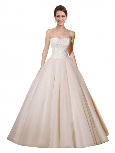 Marfil & Champán Cuello de Corazón Cola capilla Tul Encaje Vestidos de novia Outlet