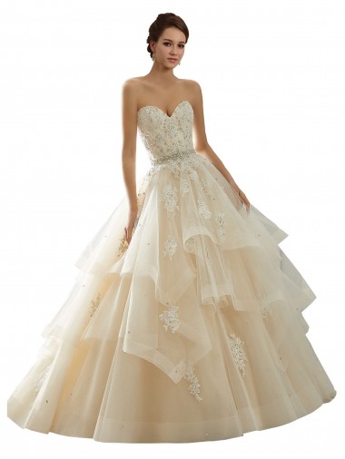 Marfil & Champán Cuello de Corazón Cola capilla Tul Encaje Vestidos de novia Outlet