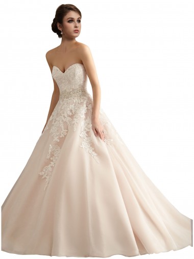 Marfil & Champán Cuello en V Tren catedral Tul Encaje Vestidos de novia Outlet