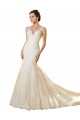 Marfil & Champán Sirena Cuello en V Cola capilla Tul Encaje Vestidos de novia Outlet