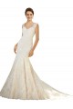 Marfil & Champán Sirena Cuello en V Cola capilla Tul Encaje Vestidos de novia Outlet