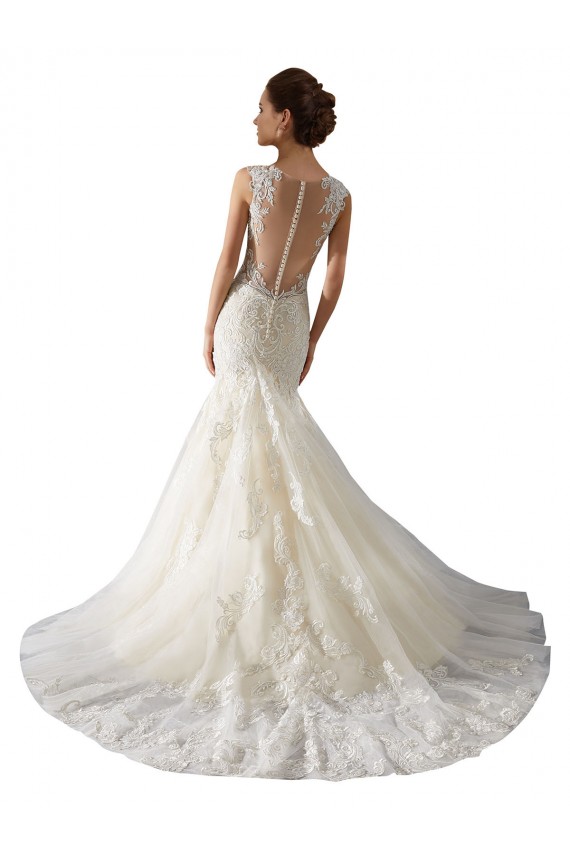 Marfil & Champán Sirena Cuello en V Cola capilla Tul Encaje Vestidos de novia Outlet