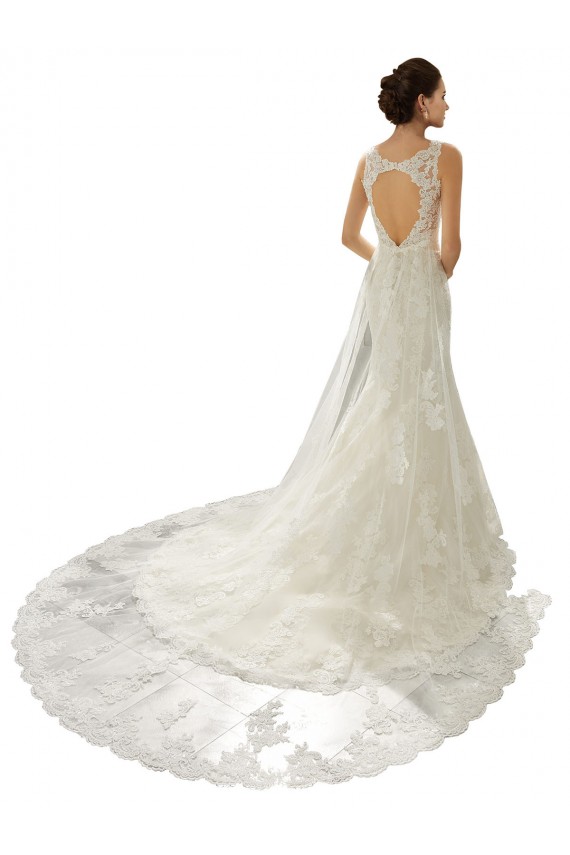 Marfil & Champán Sirena Cuello en V Cola capilla Tul Encaje Vestidos de novia Outlet