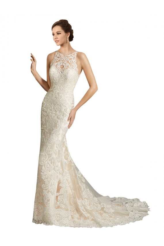 Marfil & Champán Sirena Ilusión Cola capilla Tul Encaje Clásico Vestidos de novia Outlet