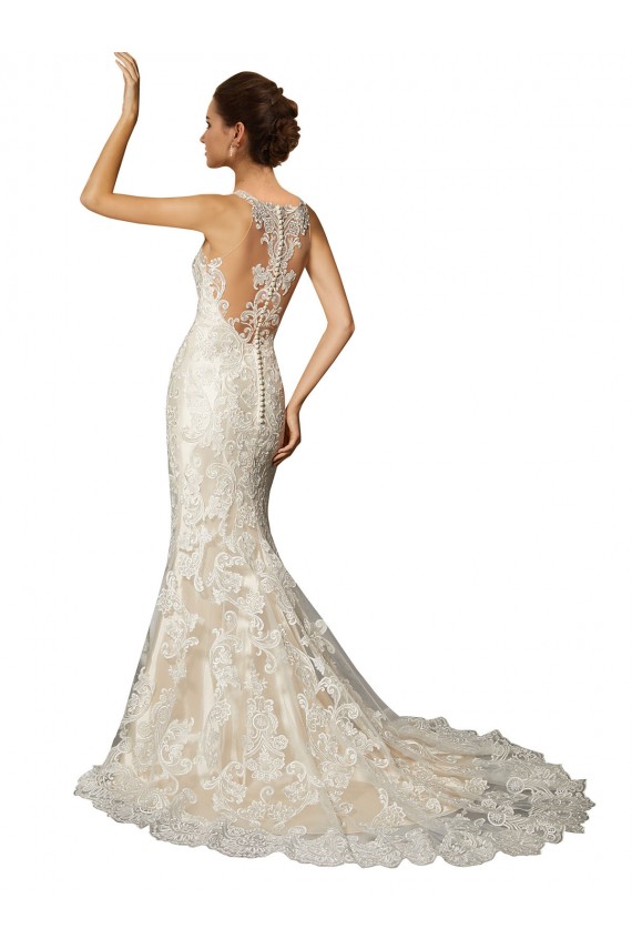 Marfil & Champán Sirena Ilusión Cola capilla Tul Encaje Clásico Vestidos de novia Outlet