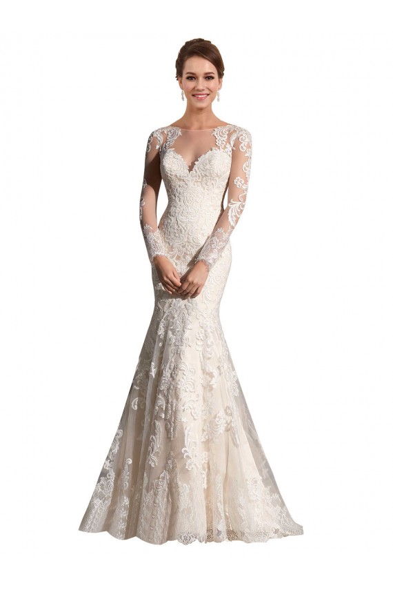 Marfil & Champán Sirena Ilusión Cola capilla Tul Encaje Vestidos de novia Outlet