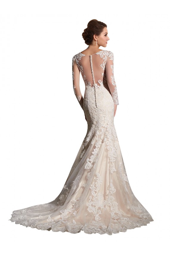 Marfil & Champán Sirena Ilusión Cola capilla Tul Encaje Vestidos de novia Outlet