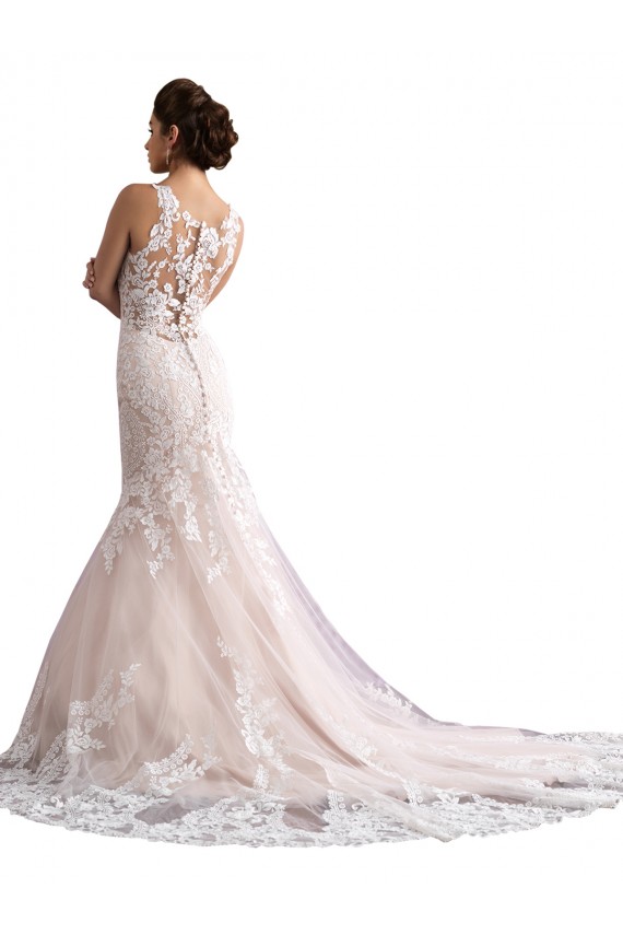 Marfil & Champán Sirena Ilusión Tren catedral Tul Encaje Vestidos de novia Outlet