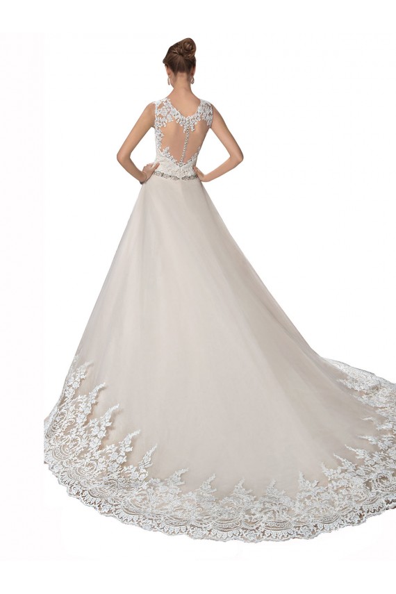 Marfil & Champán línea A Cuello de Corazón Cola capilla Tul Encaje Vestidos de novia Outlet