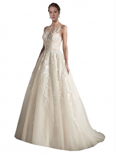Marfil & Champán línea A Ilusión Cola capilla Tul Vestidos de novia Outlet