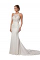 Marfil Cubierta Cuello Alto Cola capilla Encaje Vestidos de novia Outlet