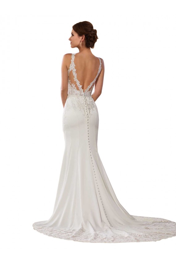 Marfil Cubierta Cuello Alto Cola capilla Encaje Vestidos de novia Outlet