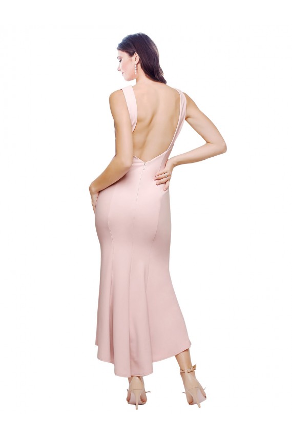 Rosa Cubierta Cuello Alto Midi Crepé Elástico Corto Asimétrico Formales Vestidos de dama de honor / Vestidos de fiesta / Vestidos de cóctel Outlet