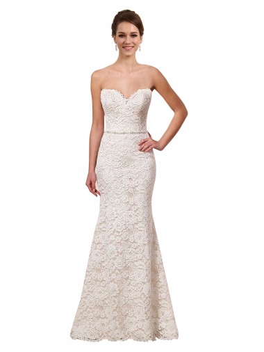 Marfil Cubierta Cuello de Corazón Cola capilla Encaje Vestidos de novia Outlet