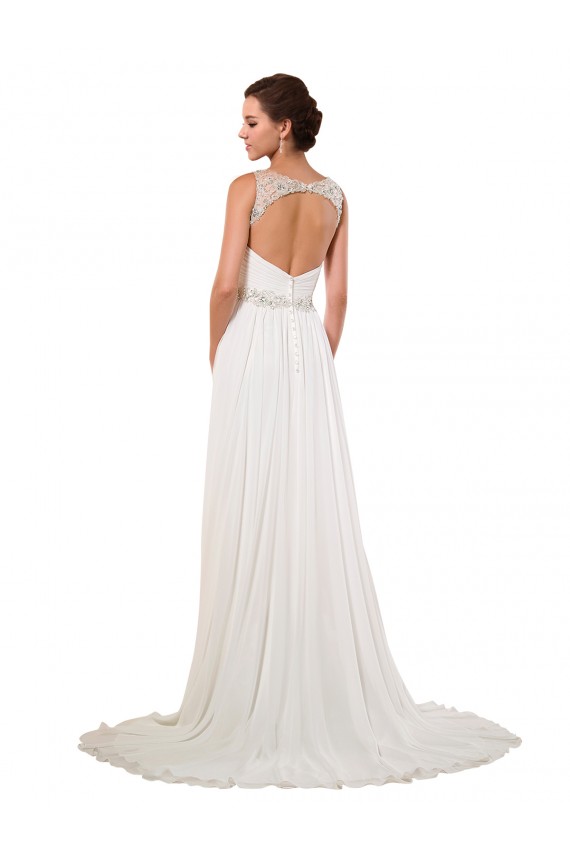 Marfil Cubierta Cuello en V Cola capilla Gasa Clásico Vestidos de novia Outlet