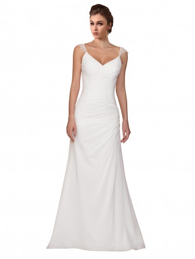 Marfil Cubierta Cuello en V Cola capilla Gasa Vestidos de novia Outlet