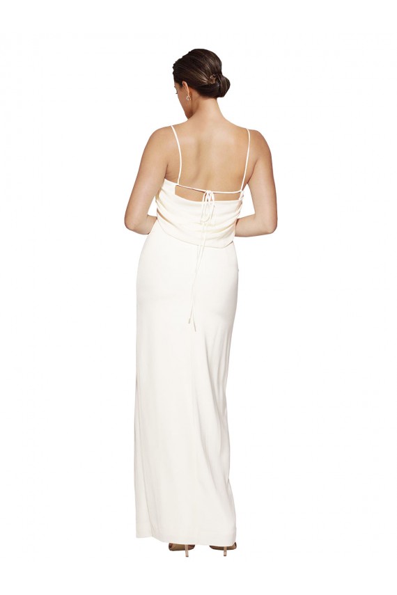 Marfil Cubierta Halter Cuello Alto Satén elástico Largo Formales Vestidos de dama de honor / Vestidos de fiesta Outlet