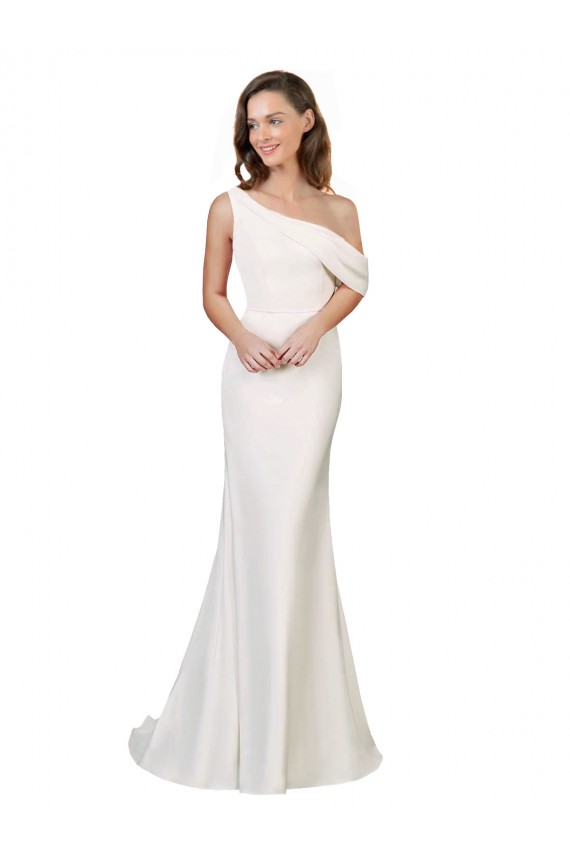 Marfil Cubierta Un Hombre Barrer tren Crepé Elástico Largo Formales Vestidos de dama de honor / Vestidos de fiesta Outlet