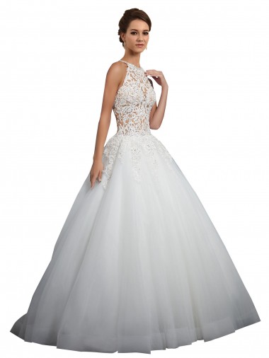 Marfil Cuello Alto Cola capilla Tul Encaje Vestidos de novia Outlet