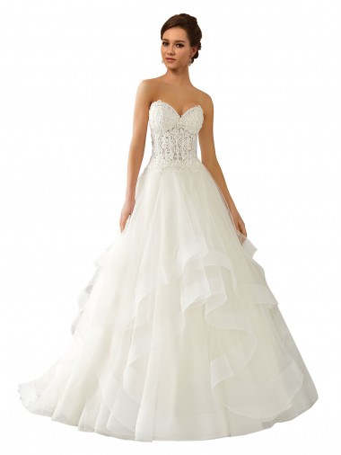 Marfil Cuello de Corazón Cola capilla Satén Tul Encaje Vestidos de novia Outlet