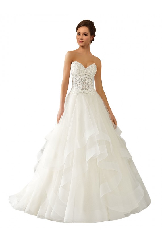 Marfil Cuello de Corazón Cola capilla Satén Tul Encaje Vestidos de novia Outlet