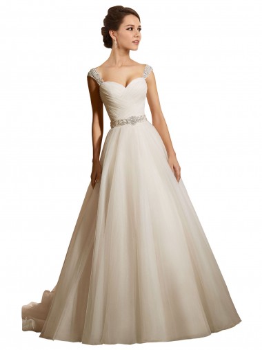 Marfil Cuello de Corazón Cola capilla Tul Vestidos de novia Outlet